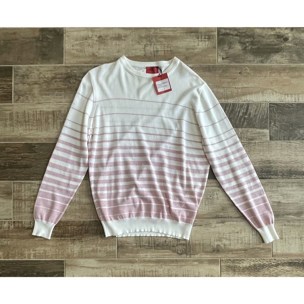 $795 NWT Isaia Faded Stripe Red Girocoll Crewneck Cotton Pullover Sweater M/50